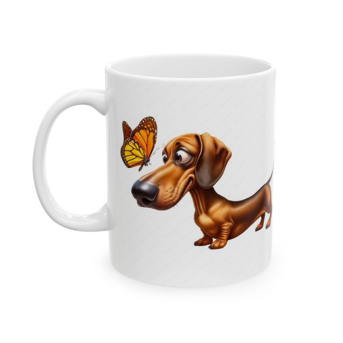 Cute Dachshund and Butterfly Ceramic Mug - Fun 11oz & 15oz Coffee Cup for Animal Lovers | Purrfect Pet Haven