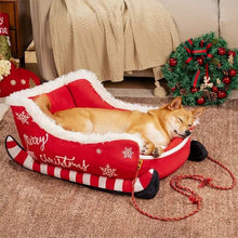 Christmas Sled Pet Bed with Reindeer Design for Small Dogs - Purrfect Pet Haven