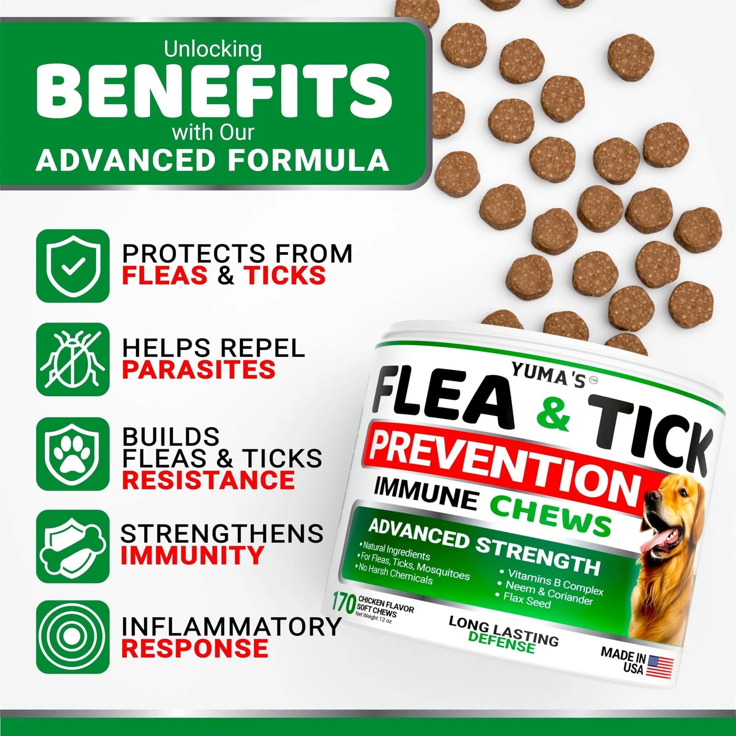 Flea And Tick Prevention For Dogs Chewables 170 Treats Natural Dog Flea And Tick Treatment All Breeds & Ages Made In USA CANNOT Be Listed For Sale On Amazon