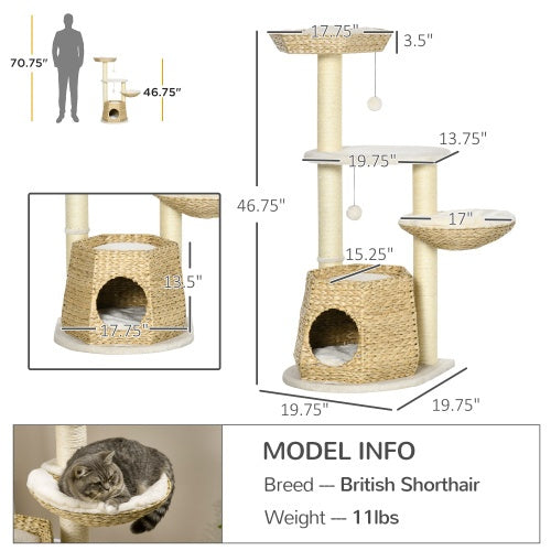 47 Inch Cat Tree Activity Center - Natural