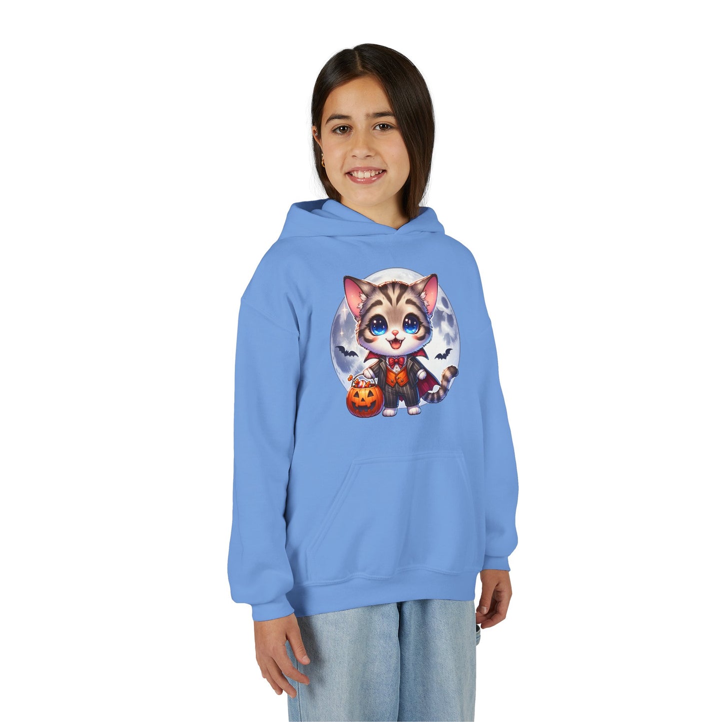 Adorable Cat Halloween Hoodie - Youth Spooky Season Sweatshirt