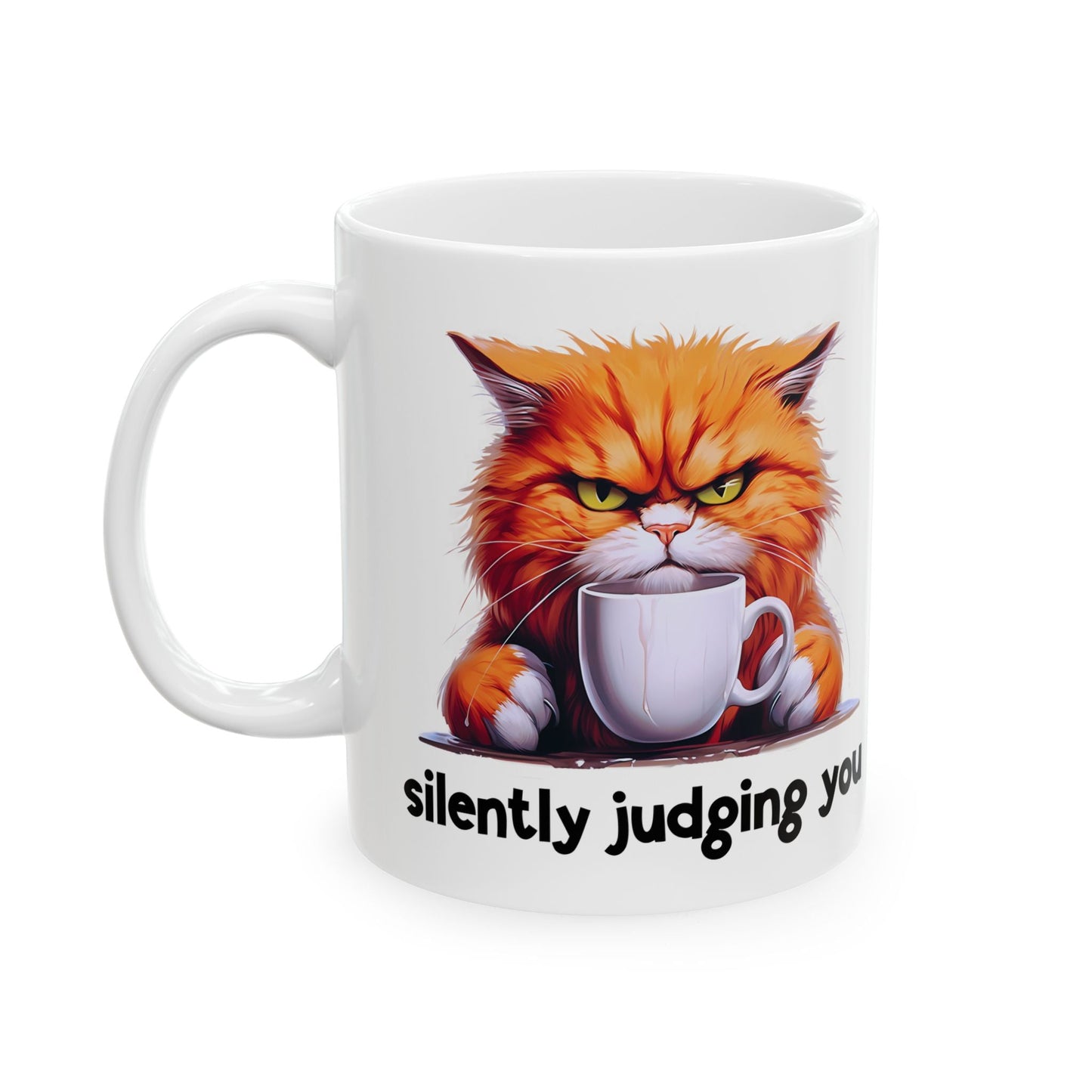 Funny Cat Ceramic Mug - 'Judging You Silently' (11oz, 15oz) | Purrfect Pet Haven
