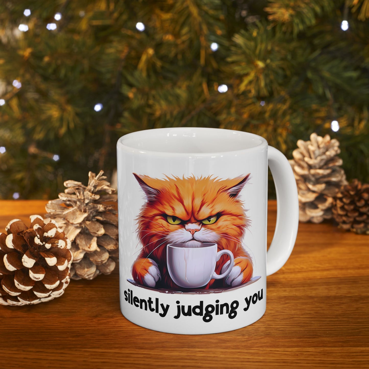 Funny Cat Ceramic Mug - 'Judging You Silently' (11oz, 15oz) | Purrfect Pet Haven