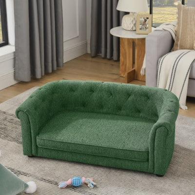 Pet Sofa With Arc-shaped Backrest And Armrests, Contemporary Rectangular Pet Sofa Crafted From Breathable Linen Cozy Soft Cushion Dog Sofa