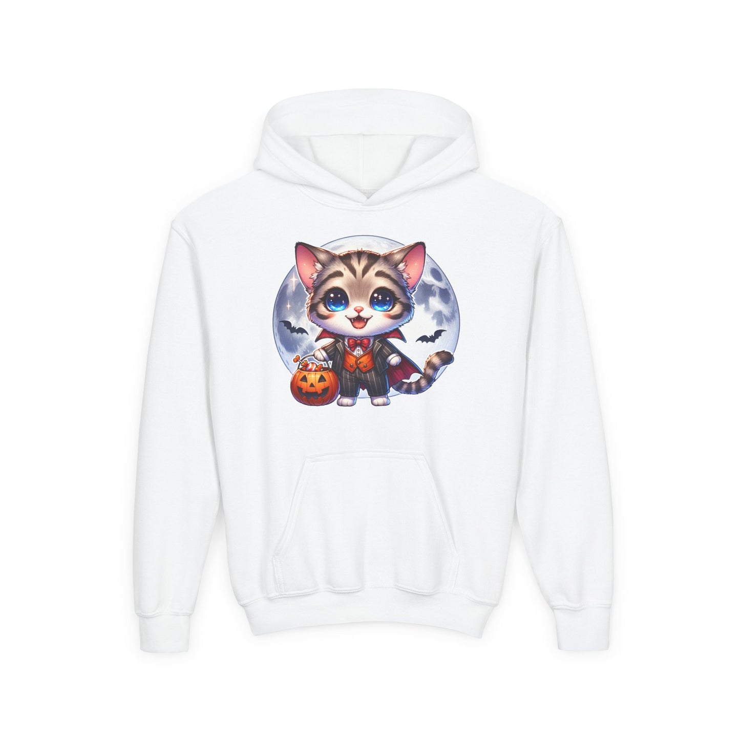 Adorable Cat Halloween Hoodie - Youth Spooky Season Sweatshirt