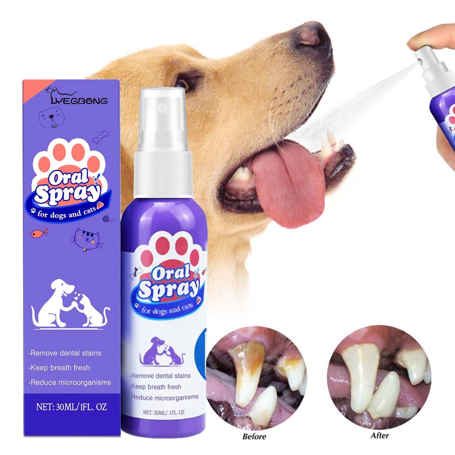 Teeth Cleaning Stain Removal Spray - Fresh Breath Pet Oral Care Spray