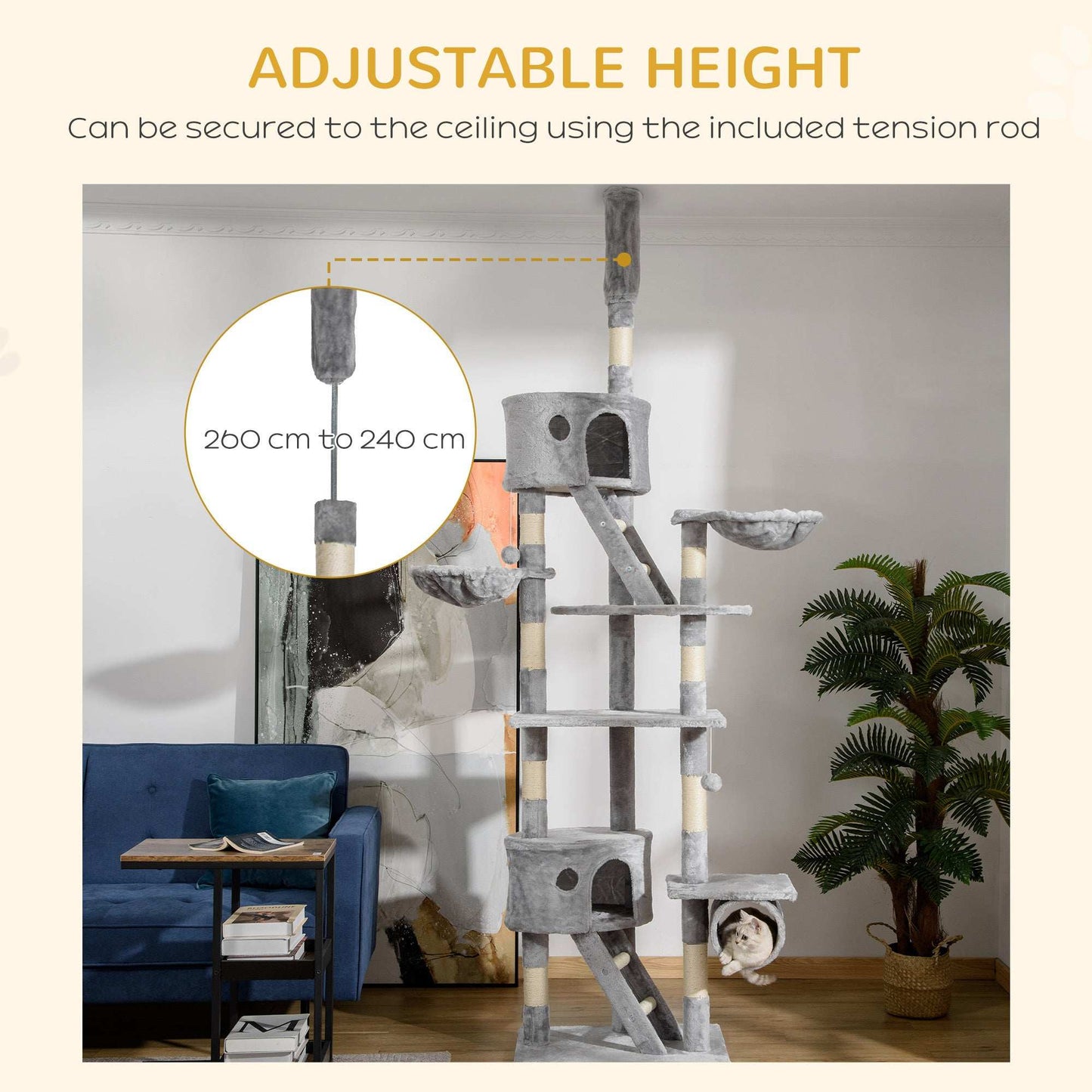 Floor Standing Cat Tree - Height Adjustable Tower - Purrfect Pet Haven
