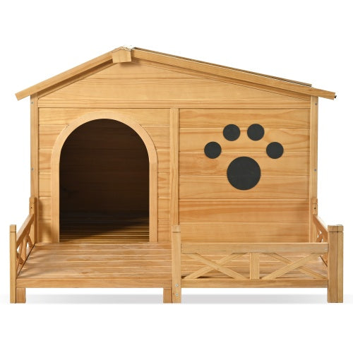 48" Wooden Dog House with Porch - Water-Resistant Asphalt Roof Kennel