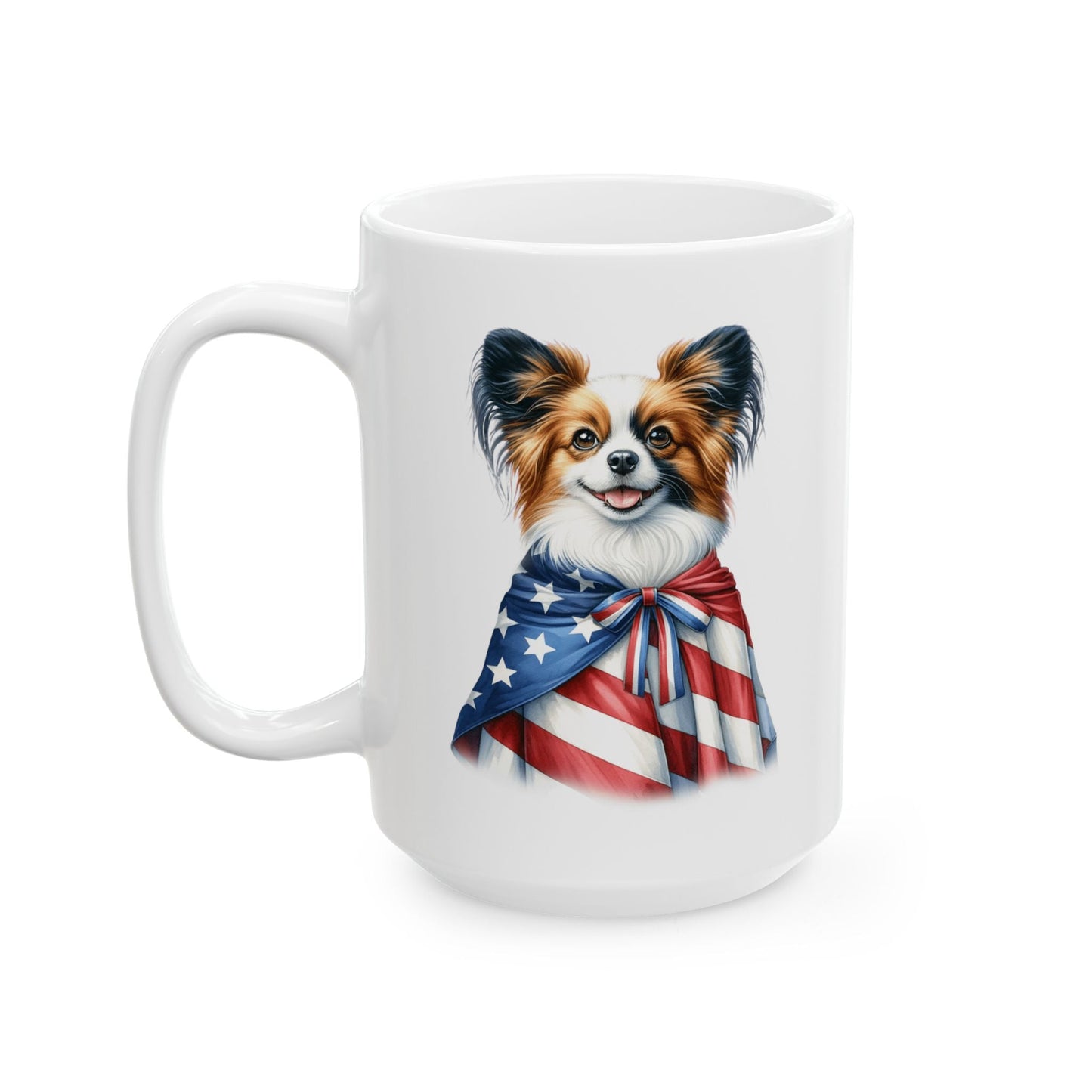 Papillion Patriotic Ceramic Mug – 11oz & 15oz | Perfect for Independence Day & All-American Celebrations | Purrfect Pet Haven