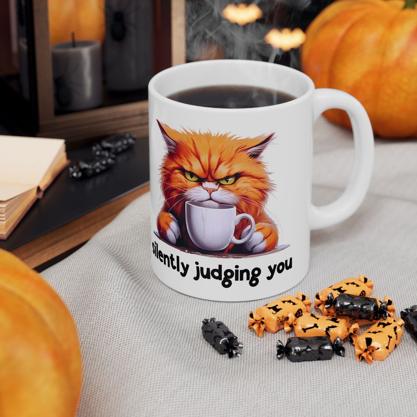 Funny Cat Ceramic Mug - 'Judging You Silently' (11oz, 15oz) | Purrfect Pet Haven