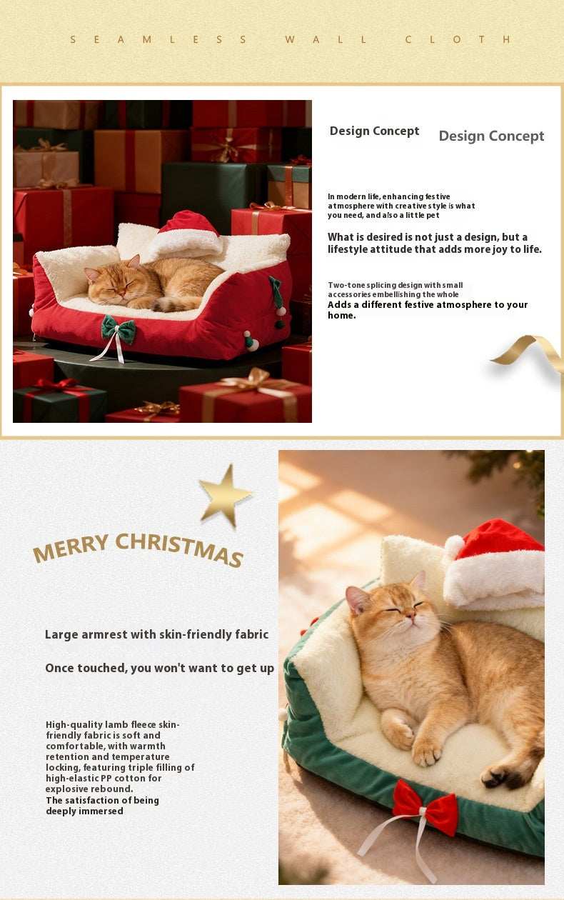 Christmas Cat Bed for Winter Warmth - Cozy Bolster Pet Nest - Purrfect Pet Haven