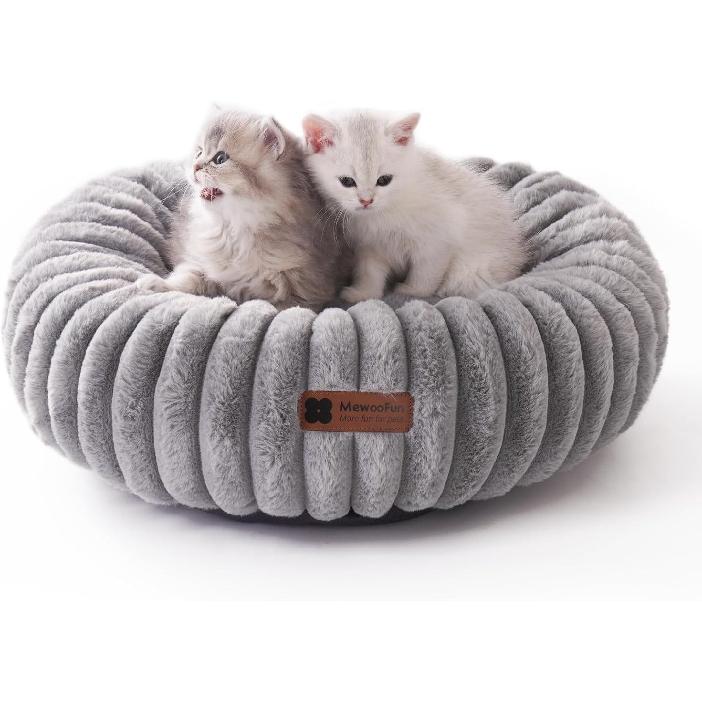 Fluffy Grey Round Pet Bed - Calming