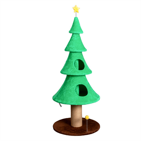 Christmas Tree Cat Tower - 59in Tall with Condos & Scratching Post - Purrfect Pet Haven