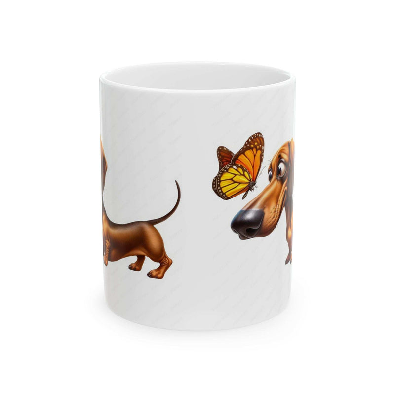 Cute Dachshund and Butterfly Ceramic Mug - Fun 11oz & 15oz Coffee Cup for Animal Lovers | Purrfect Pet Haven