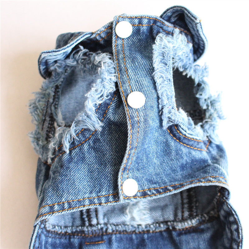 Ripped Fringe Denim Jacket - Full Size Pet Clothes
