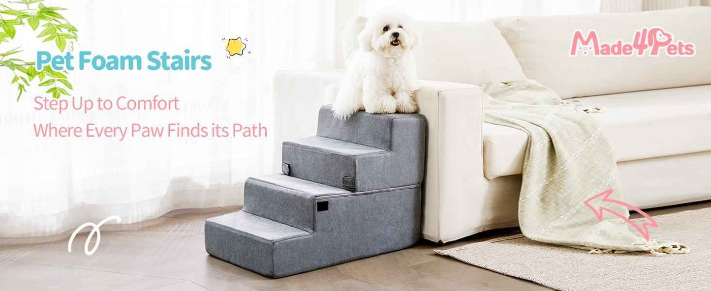 Dog Steps for High Beds - 4-Step Foam Pet Stairs - Purrfect Pet Haven