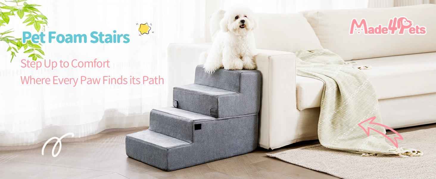 Dog Steps for High Beds - 4-Step Foam Pet Stairs - Purrfect Pet Haven