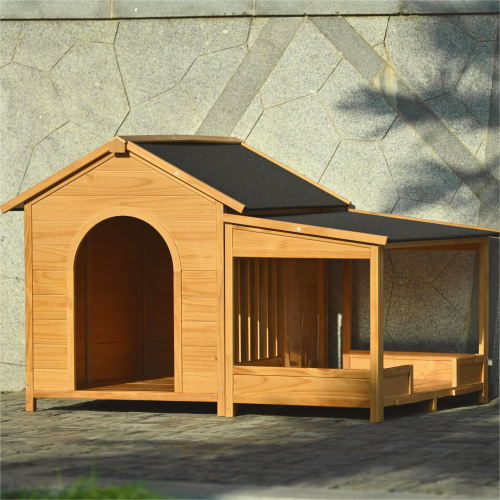 Large Wooden Dog House - 60" Cabin with Covered Porch