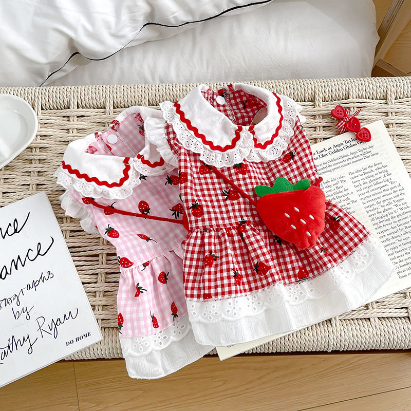 Cute Dog Strawberry Dress Pet Clothes