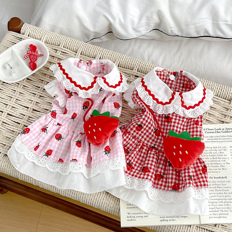 Cute Dog Strawberry Dress Pet Clothes