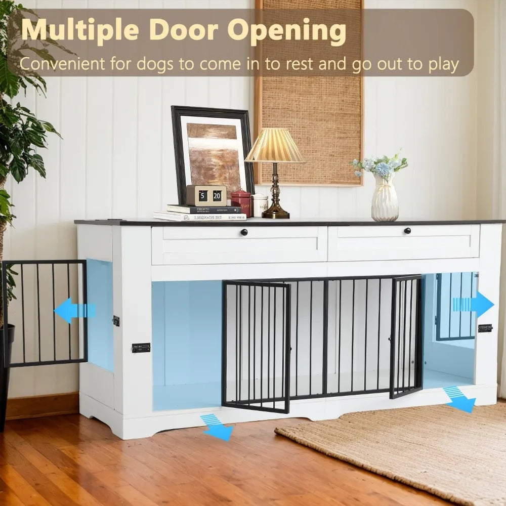 Wooden Dog Cage End Table with Charging Station Large Dog Crate Furniture-Decorative Heavy Duty