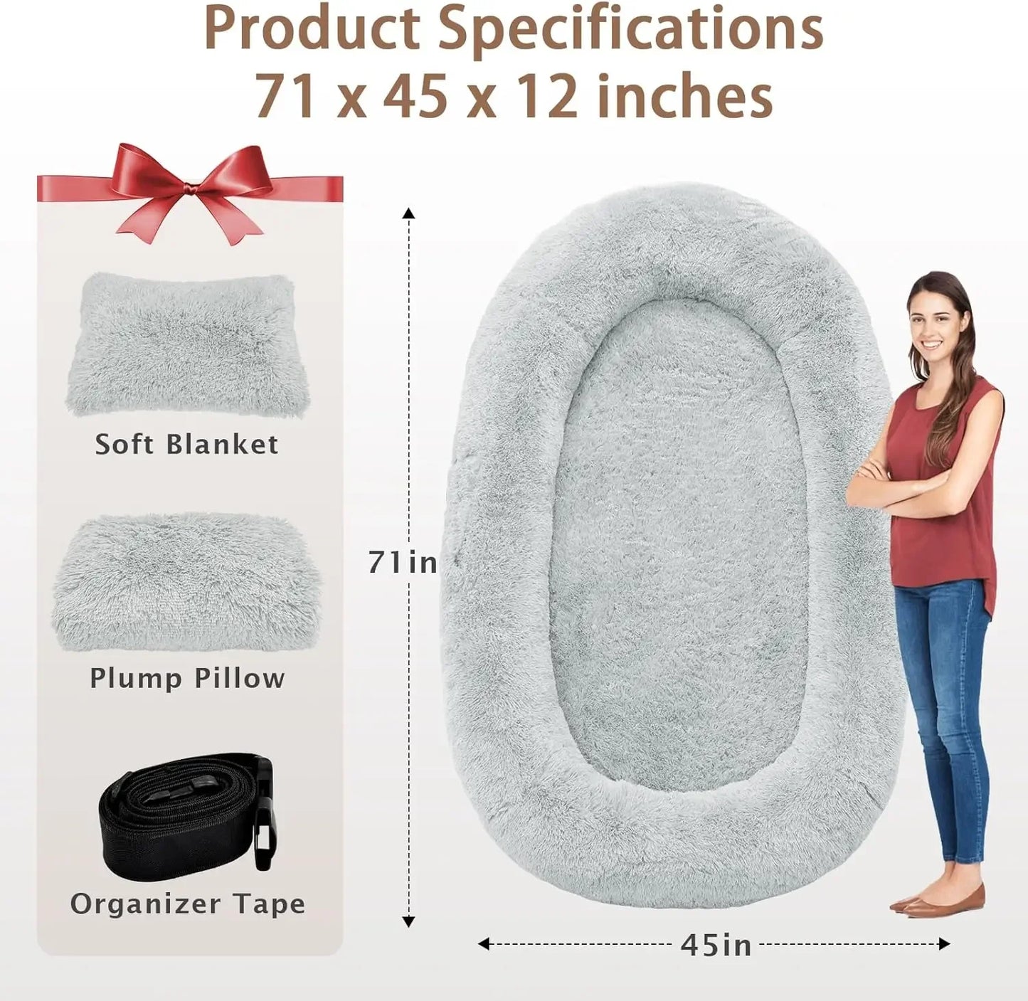 Giant Dog People Bed Fits Adult and Pet - Large Oversize Washable Dog Bed