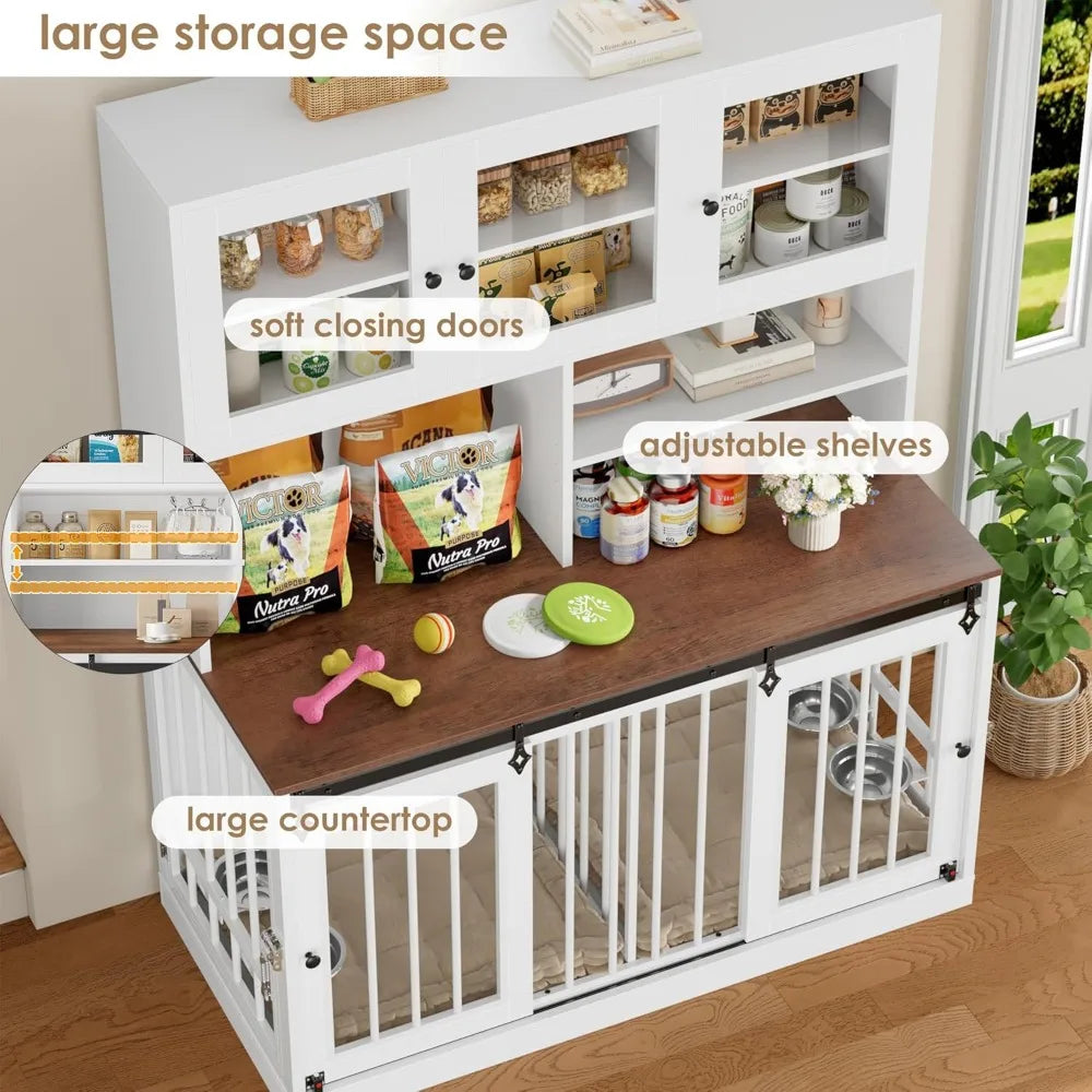 Hutch Style Dog Crate Furniture for Large Dogs for 2 Pets with Divider