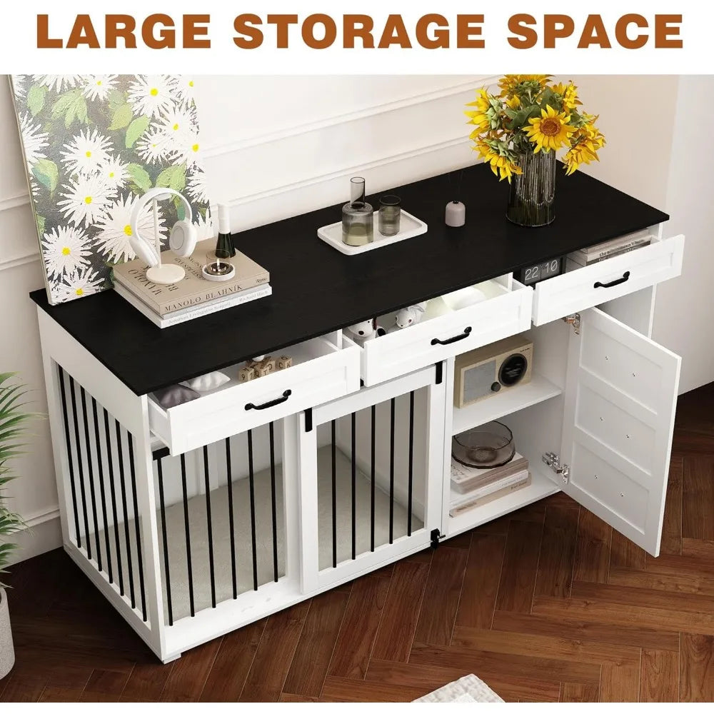 67" Wide Luxury Wooden Heavy Duty Single Room Dog Kennel Furniture w/Sliding Door