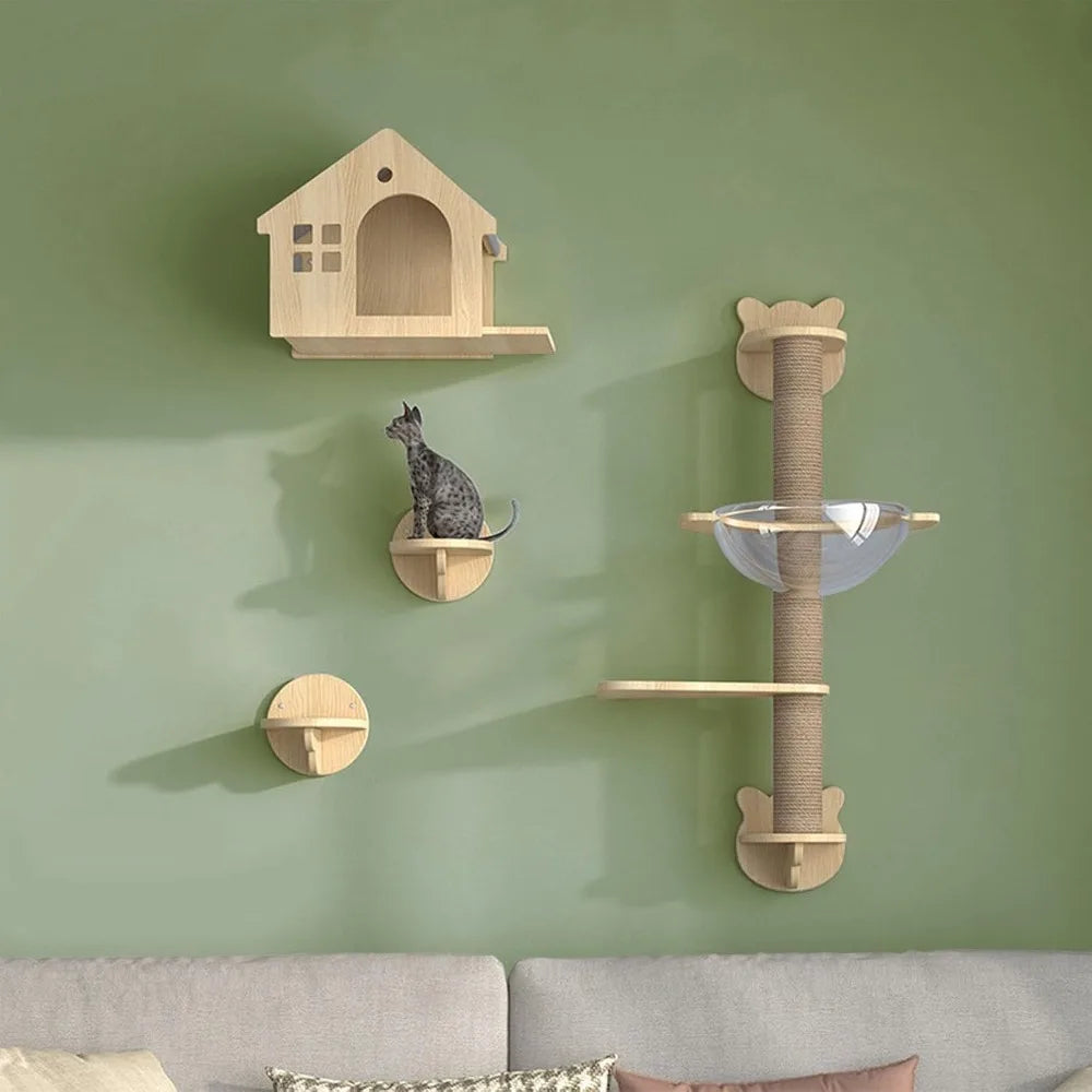 Masterpiece Wall Mounted Cat Furniture Cat Climber with Kitty House - Save Space Thickened Board for Sleeping Playing