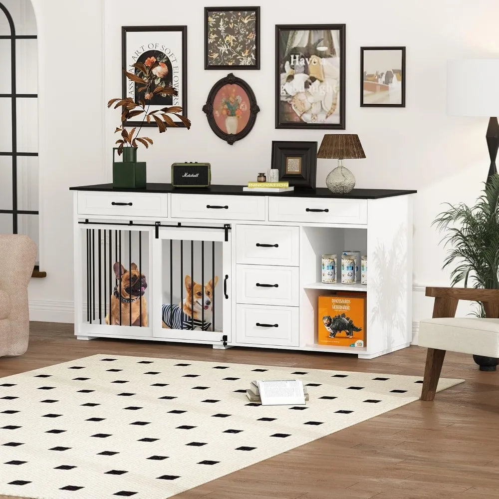 67" Wide Luxury Wooden Heavy Duty Single Room Dog Kennel Furniture w/Sliding Door