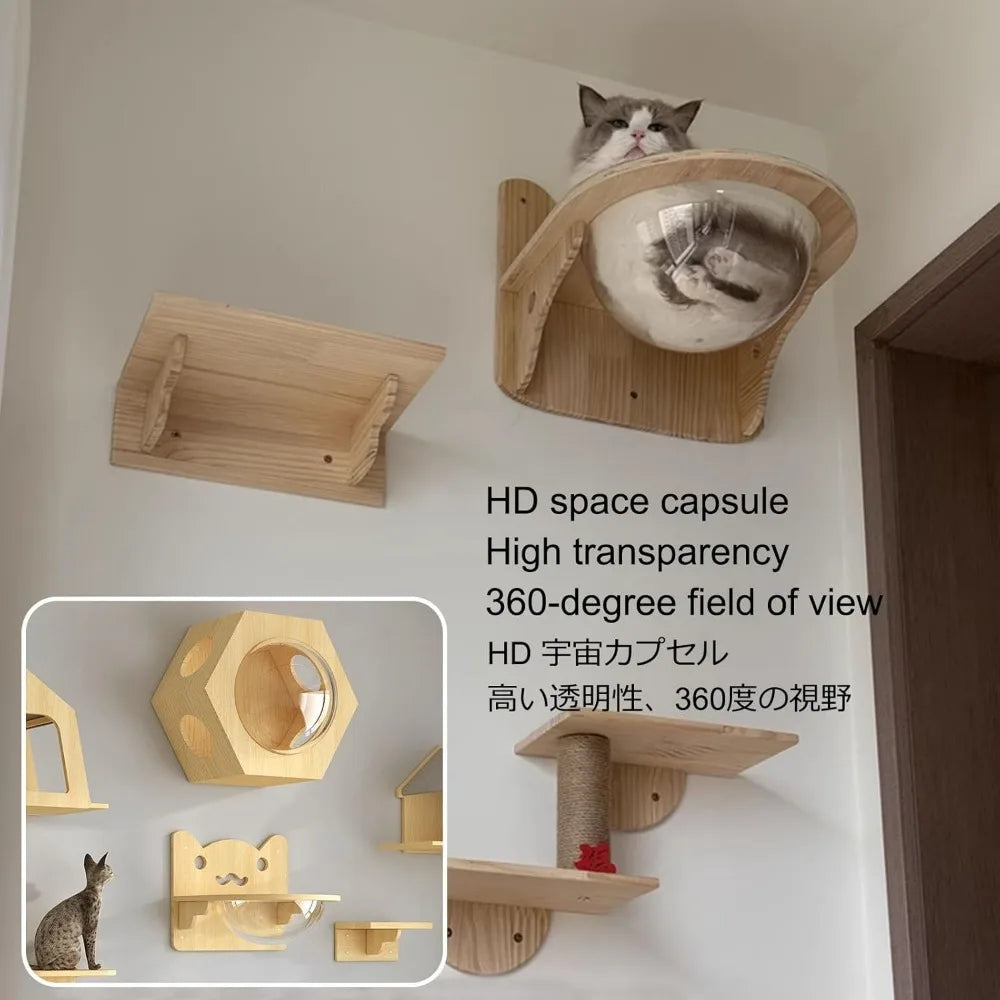 Masterpiece Wall Mounted Cat Furniture Cat Climber with Kitty House - Save Space Thickened Board for Sleeping Playing