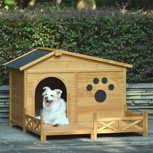 48" Wooden Dog House with Porch - Water-Resistant Asphalt Roof Kennel