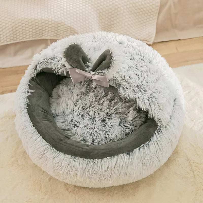 Winter Plush Cat Bed - Round Warm Nest - Purrfect Pet Haven