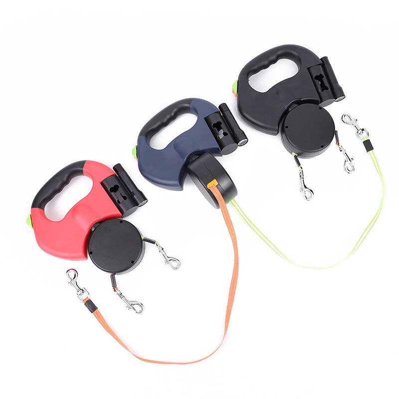 Reflective Swivel Dual Pet Retractable Dog Leash For Small Dogs with Light and Bag Holder