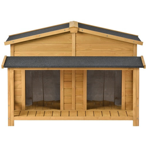 Large Wooden Dog House with Porch - Outdoor Hut Style Kennel