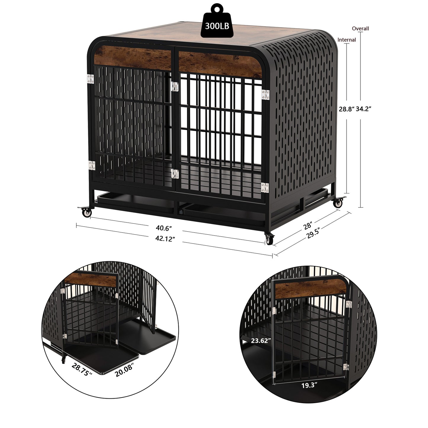 Heavy Duty 42 inch Wooden Table Top Wheeled Furniture Dog Crate