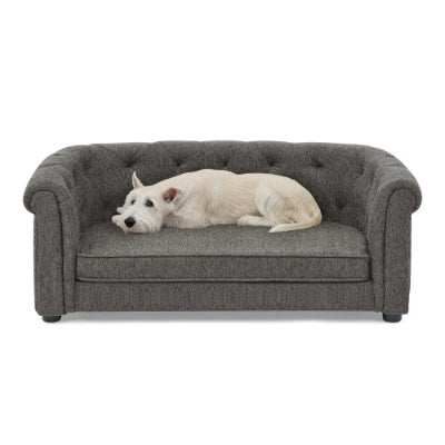 Pet Sofa With Arc-shaped Backrest And Armrests, Contemporary Rectangular Pet Sofa Crafted From Breathable Linen Cozy Soft Cushion Dog Sofa