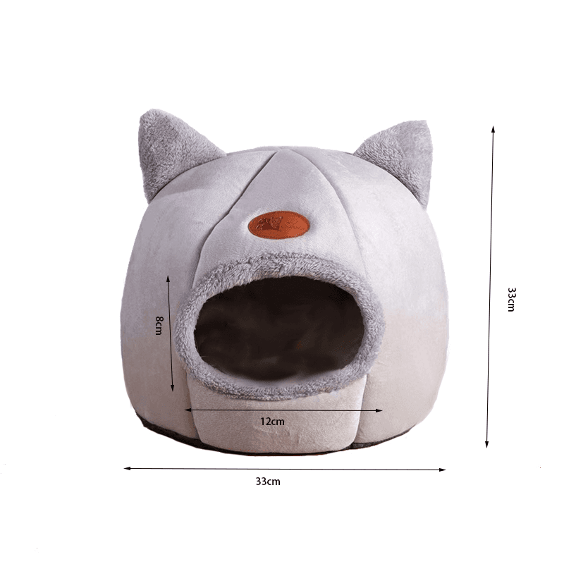 Purrfect Pet Haven plush gray cat cave with ears cozy cat tent bed winter for small cats and kittens