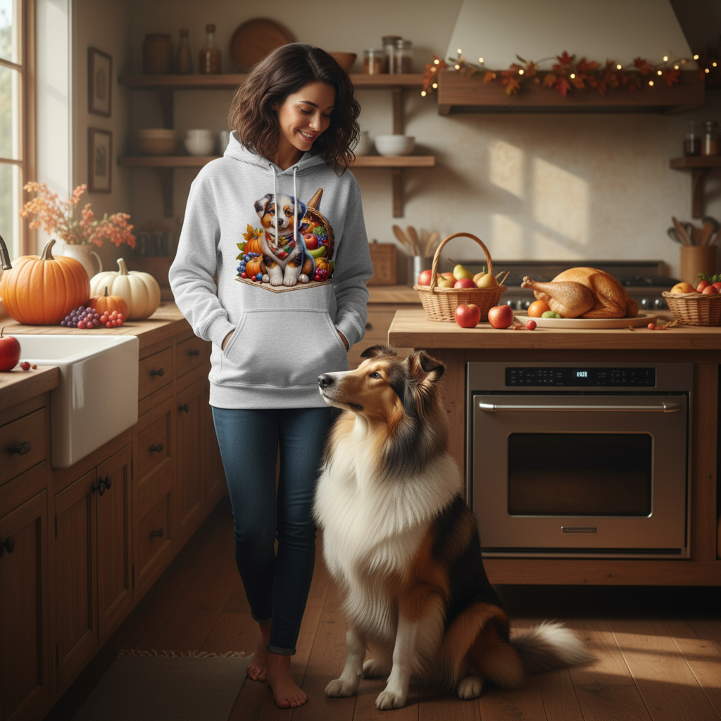 Ash Thanksgiving Collie Puppy Hoodie Lifestyle