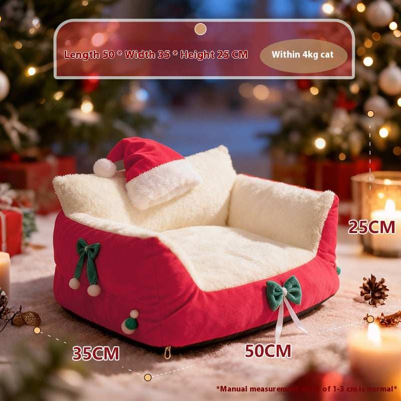 Christmas Cat Bed for Winter Warmth - Cozy Bolster Pet Nest - Purrfect Pet Haven