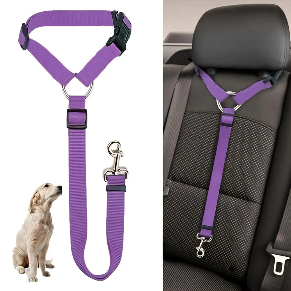 Adjustable Harness Solid Two-in-one Car BackSeat Pet Safety Belt Lead Leash
