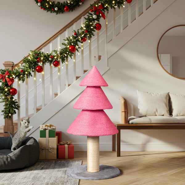 Christmas Tree Cat Scratcher - 31.5" Sisal Post in Pink