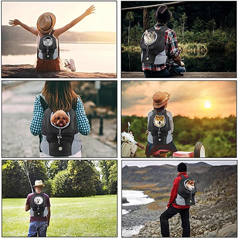 Backpack pet carrier bag by Wefulfil worn by people carrying small dogs and cats outdoors