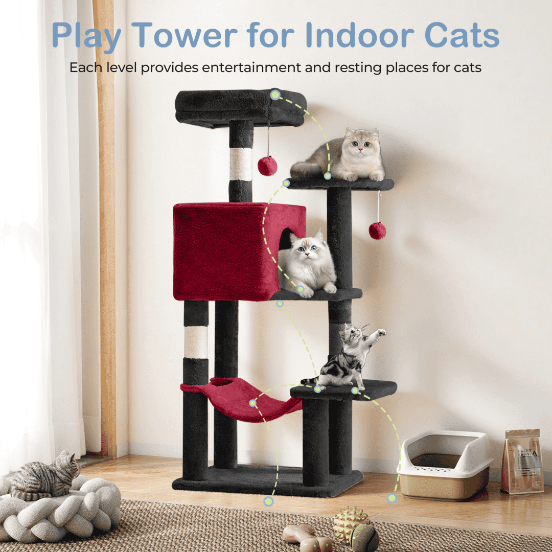 44-Inch Cat Tree - Multi-Level with Hammock & Sisal Posts - Purrfect Pet Haven