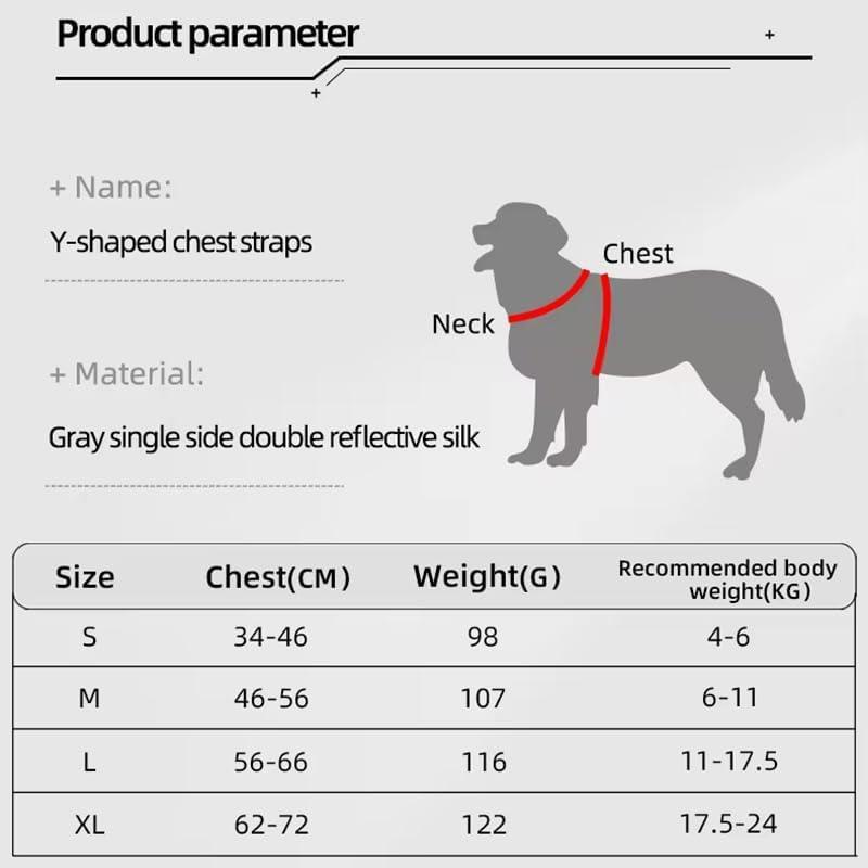 Wefulfil Dog and Cat Harness with Y-shaped chest straps and reflective silk material size chart