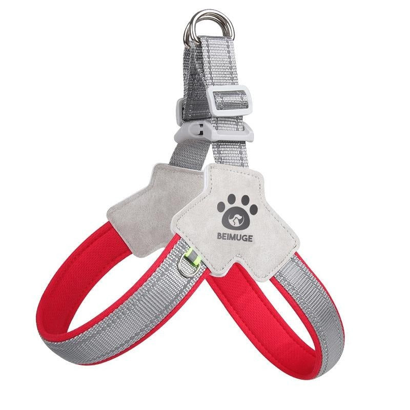 Wefulfil dog and cat harness in red and gray with reflective straps and adjustable buckle