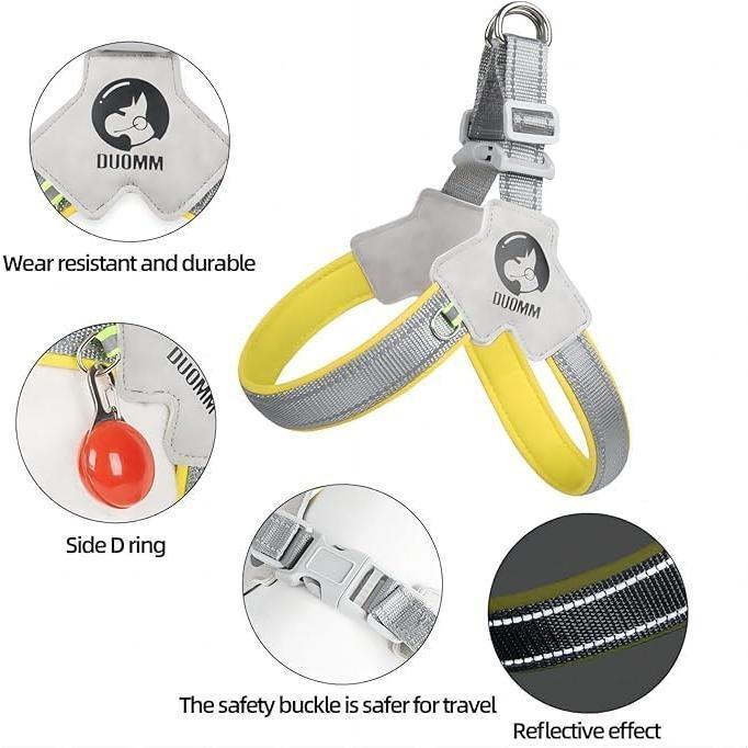 Wefulfil Dog and Cat Harness in yellow and gray with reflective effect and safety buckle for travel