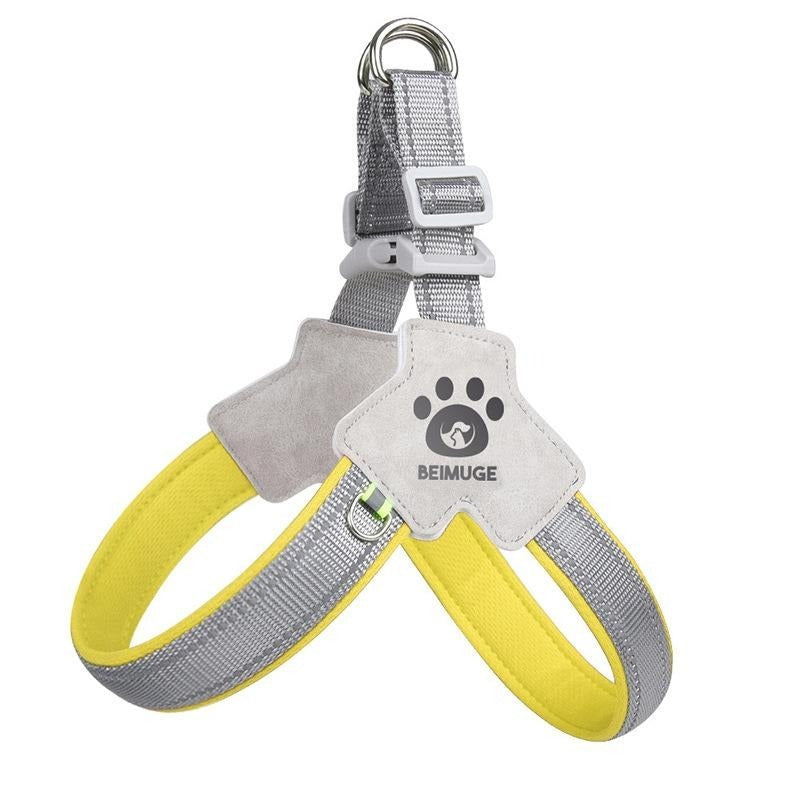 Wefulfil dog and cat harness in yellow and gray with adjustable straps and reflective material