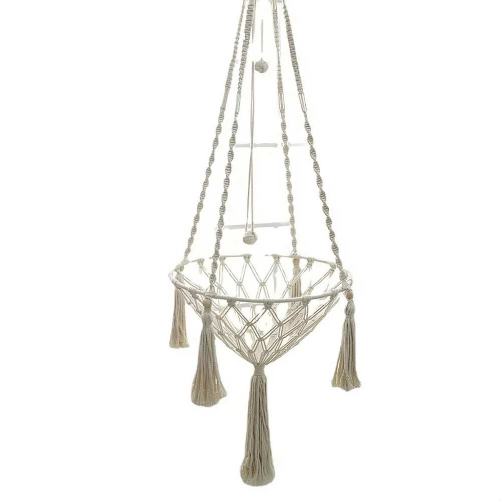 Purrfect Pet Haven Cotton Cat Hammock cotton macrame hanging bed in natural cream with tassels