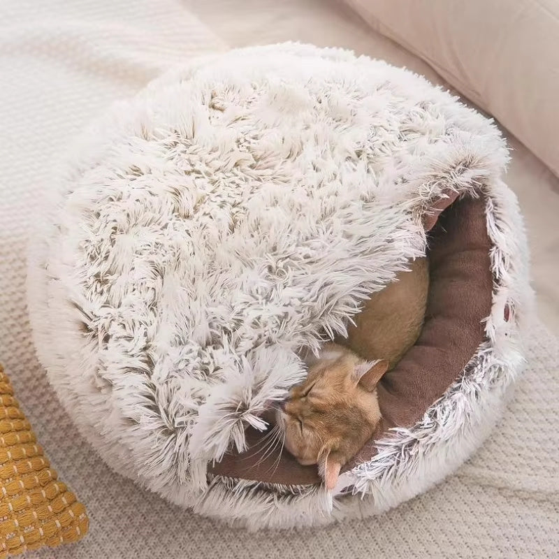 Winter Plush Cat Bed - Round Warm Nest